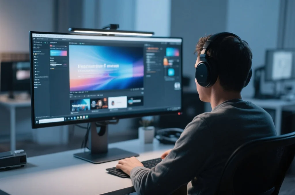 用户在桌面电脑上享受万向的沉浸式娱乐体验